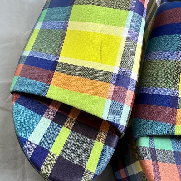 Simon Miller Retro Yellow Check Plaid Leather Blackout Platform Slide Sandals - Picture 9 of 10